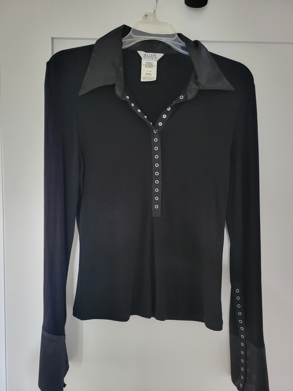 ABS Allen Schwartz Black Long Sleeve Grommet Polo Shirt